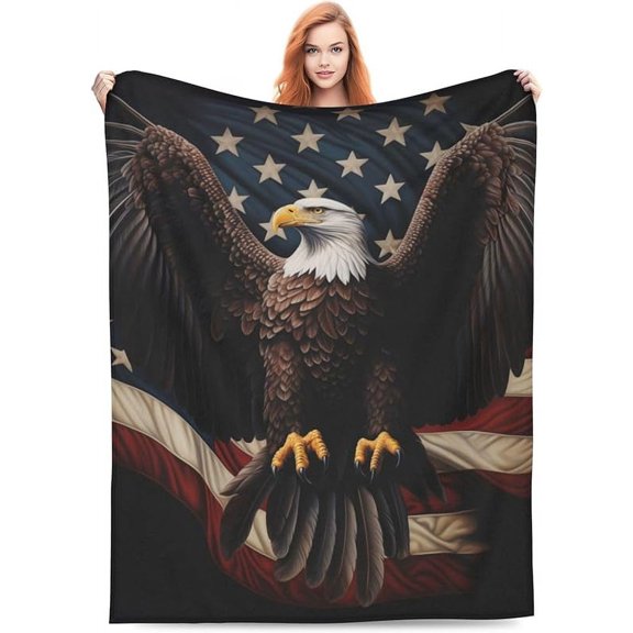 American Eagle Flag Blanket Gfits for Women Men Kids Bald Eagle Flannel Throw Blankets Soft Fuzzy Lightweight for Home Decor Couch Bed Sofa 60x50 Inches