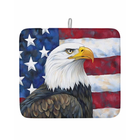 American Eagle Flag Dish Drying Mats for Kitchen Counter,Absorbent Microfiber Dish Drainer Rack Mat Independence Day Flag Drying Pad for Sinks,Utensils,Countertops,16x18in