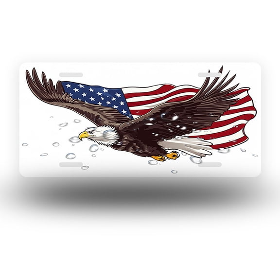 American Eagle with Flag Front License Plate,Metal License Plate,Funny Standard Plates Personalized Novelty Decorative For Men/Women/Boys/Girls Car 6×12 Inch