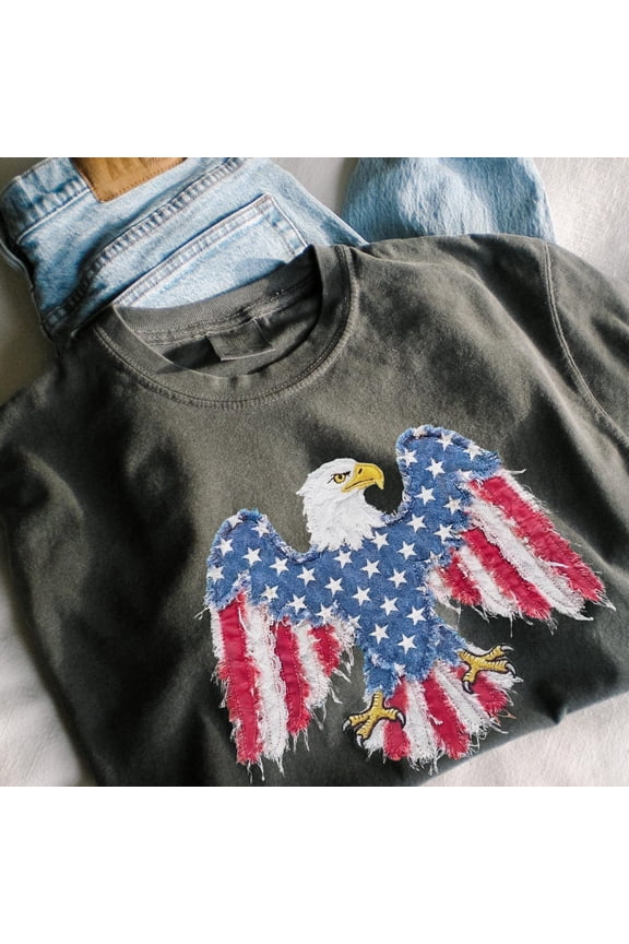 American Eagle Flag Usa Independence Patchwork Eagle Applique American Eagle T-Shirt All Size S-3XL