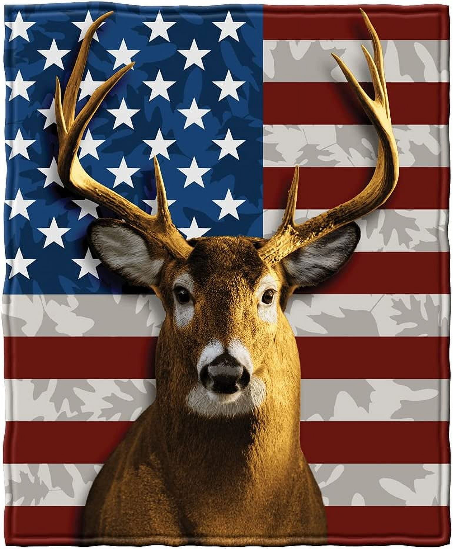 Patriotic American Whitetail Deer Fleece Throw Blanket