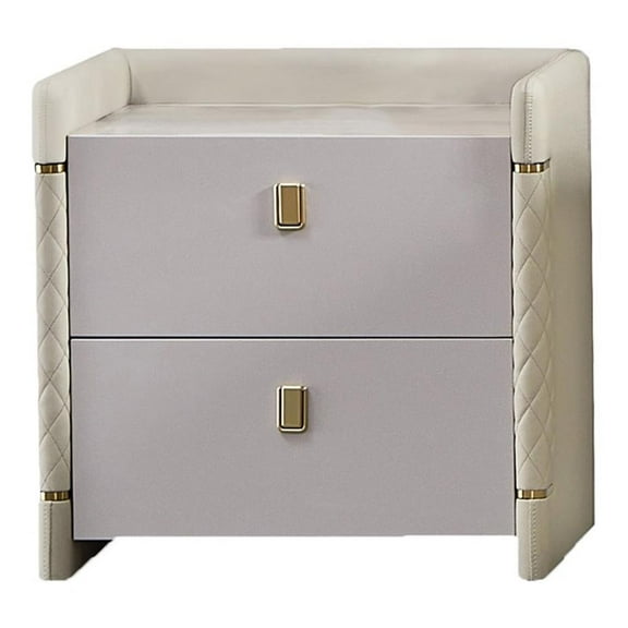American Eagle Furniture 2-Drawer Faux Marble & Vinyl Nightstand in Cream