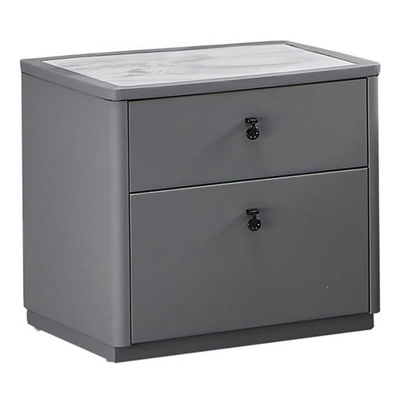 American Eagle Furniture 2-Drawer Faux Marble & Vinyl Nightstand in Gray