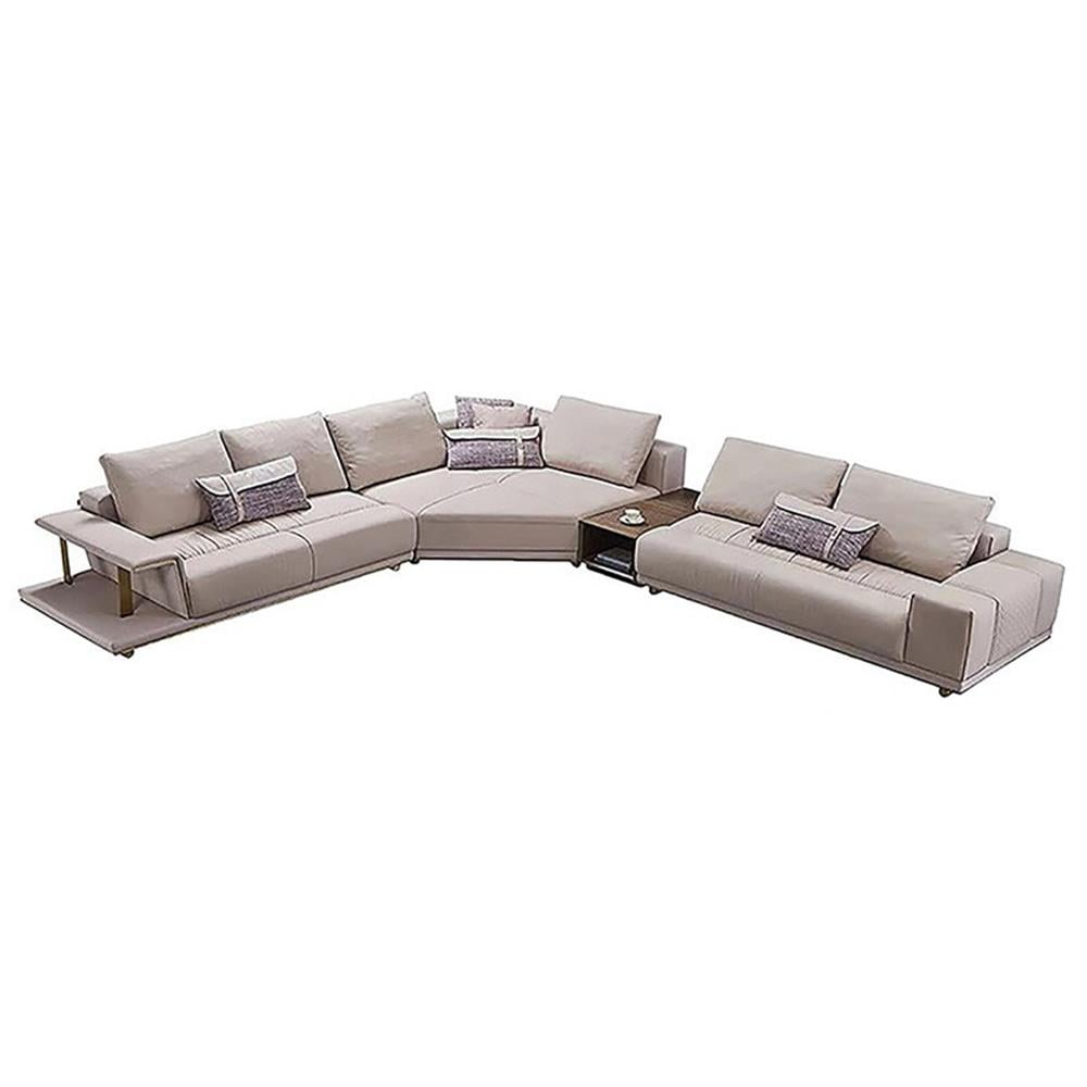 Gray Genuine Leather 4-Piece Sectional Sofa with Removable Cushions