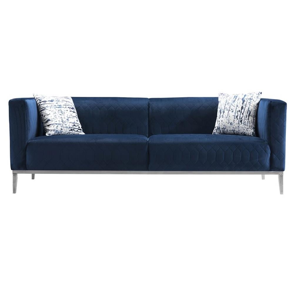 Dark Blue Velvet Mid-Century Modern Sofa with Metal Legs