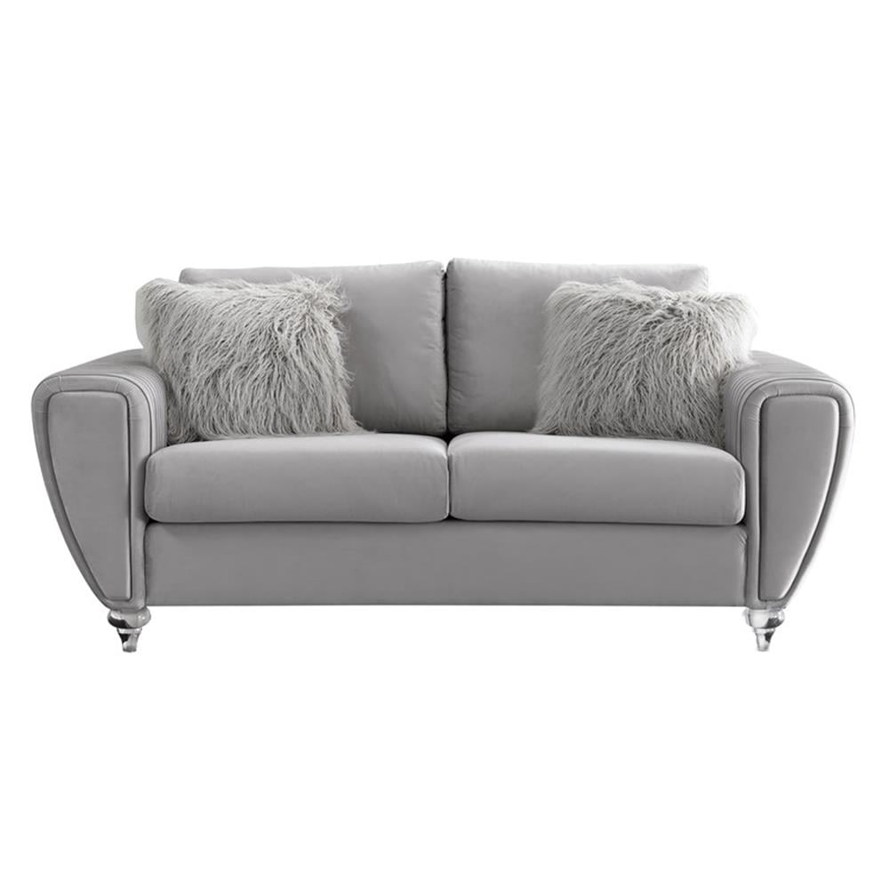 Light Gray Fabric Loveseat with Track Arms