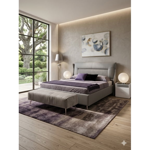 American Eagle Furniture Leather & Metal Cal King Bed in Light Gray