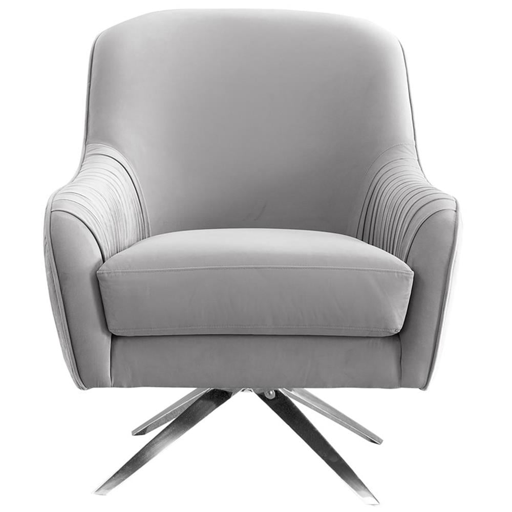 Gray Velvet Swivel Accent Chair with Metal Legs