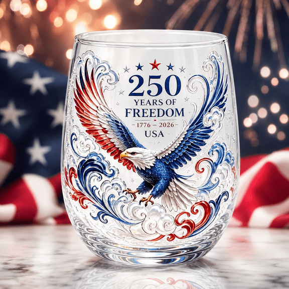 American Eagle Glass Tumbler 1776–2026, U.S. 250 Years of Freedom Patriotic Stemless Whiskey & Wine Glass,Crystal Bar Tumbler,Gift for Men,Dad,Grandpa