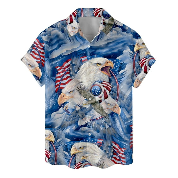American Eagle Hawaiian Shirt For Men USA Independence Day Shirt Mens Hawaiian Shirts Short Sleeve Button Down Shirt Men