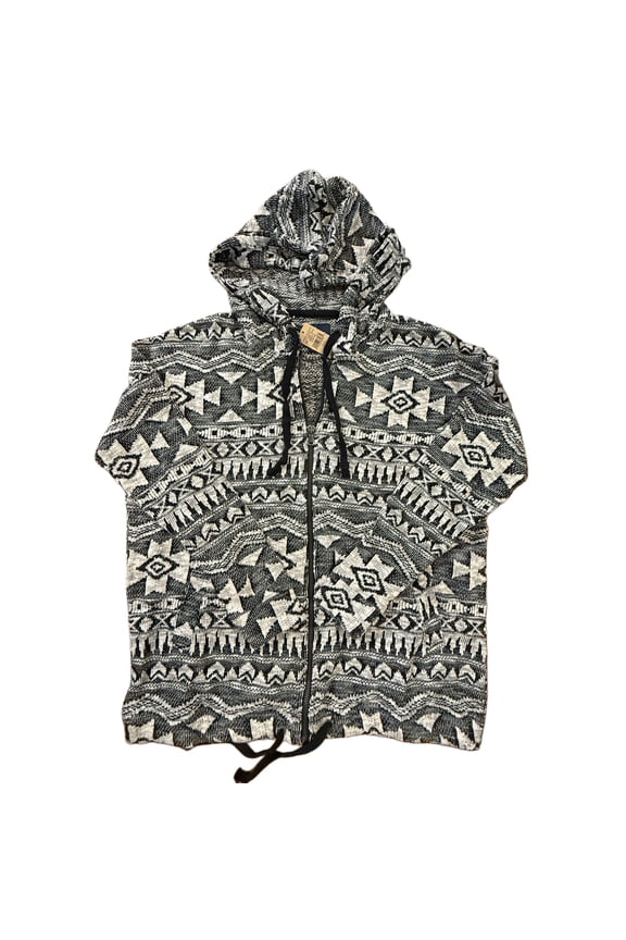 Junior Women's Black and White Zip-Up Sweater Jacket with Hood (Small)