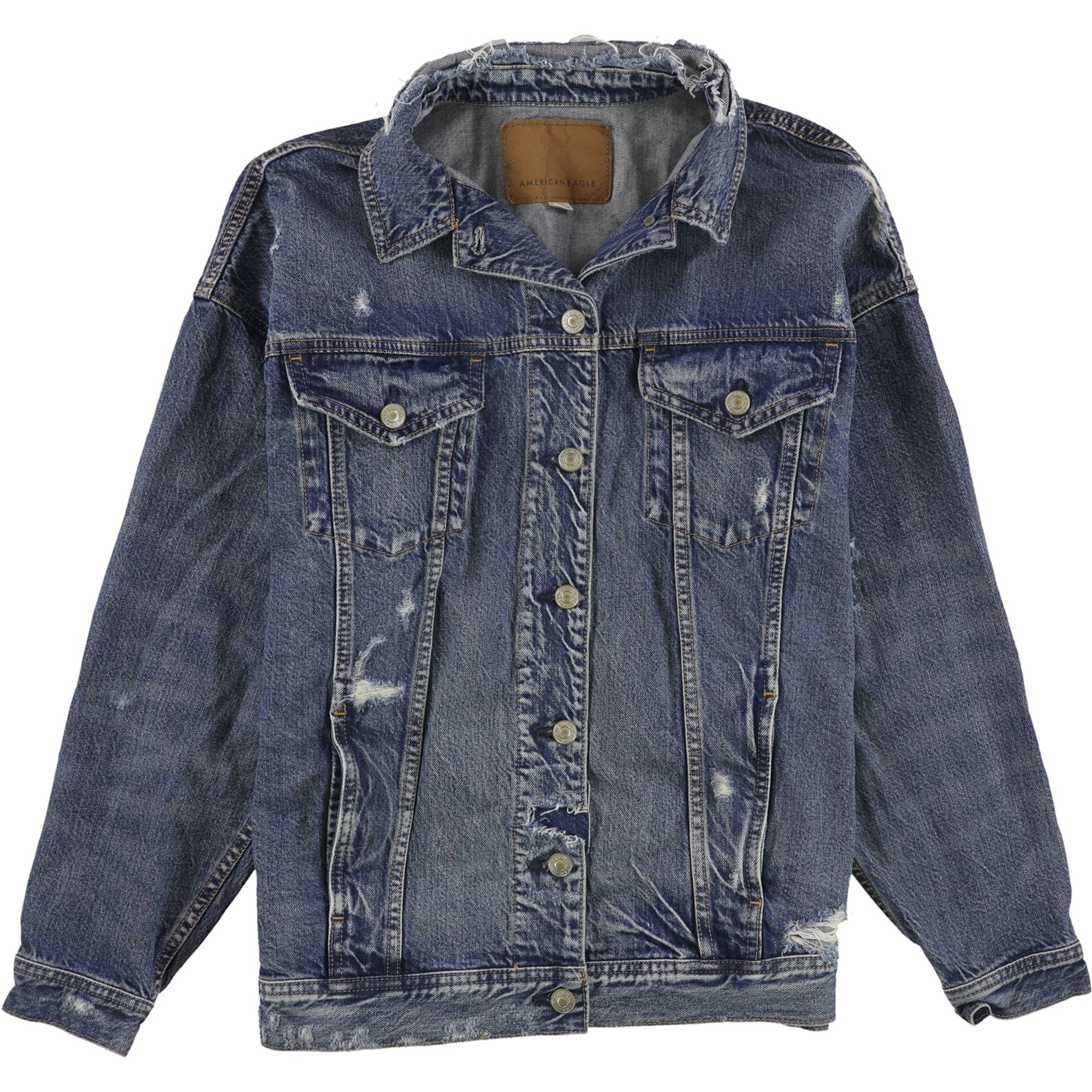 American Eagle Mens Distressed Jean Jacket, Blue, Small