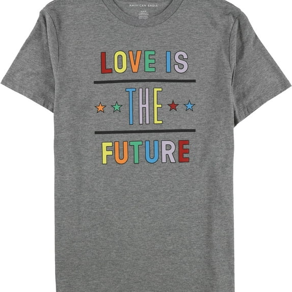 American Eagle Mens Love Graphic T-Shirt, Grey, Medium