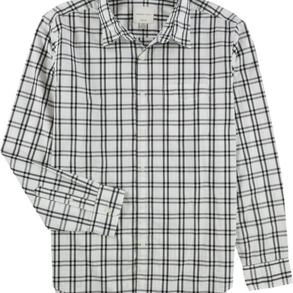 American Eagle Mens Plaid Button Up Shirt, White, Small