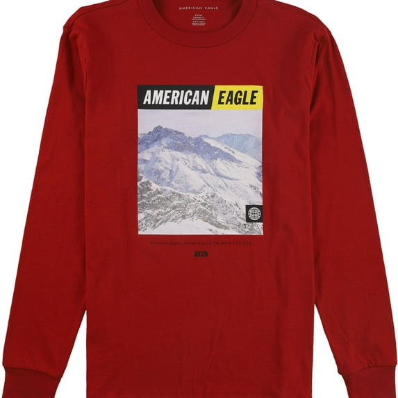 American Eagle Mens Snowy Mountains Graphic T-Shirt, Red, Small