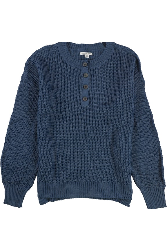 American Eagle Mens Solid Henley Sweater, Blue, Small