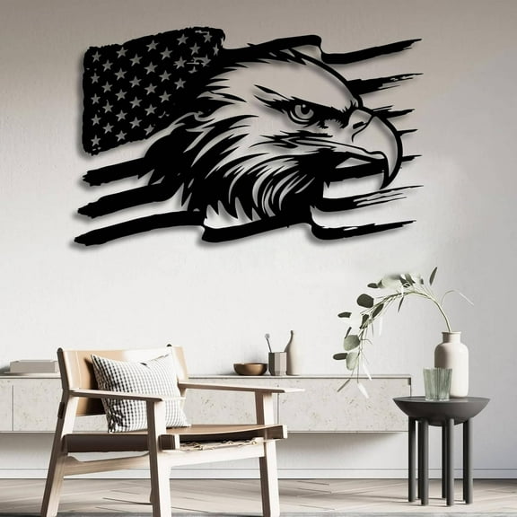 American Eagle Metal Wall Art, American Flag Wall Decor, Metal Eagle Wall Sign, Fourth of July Independence Day, Patriotic Gift (Style 1, 19" x 12" / 47 x 29 cm)