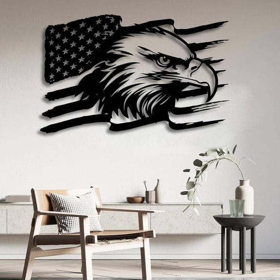 American Eagle Metal Wall Art, American Flag Wall Decor, Metal Eagle Wall Sign, Fourth of July Independence Day, Patriotic Gift (Style 1, 59" x 37" / 150 x 94 cm)