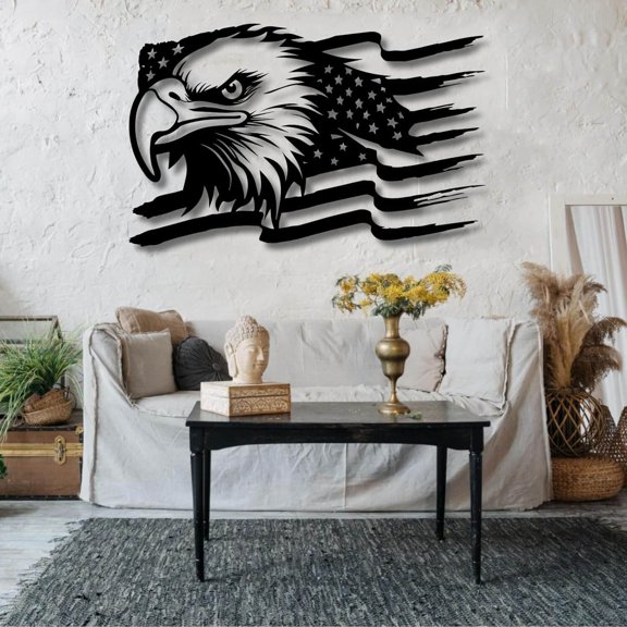 American Eagle Metal Wall Art, American Flag Wall Decor, Metal Eagle Wall Sign, Fourth of July Independence Day, Patriotic Gift (Style 3, 53" x 33" / 135 x 85 cm)