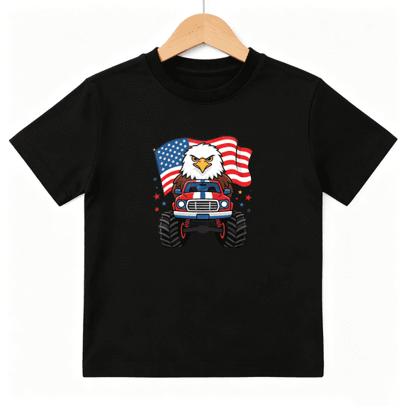 American Eagle Monster Truck Boys Graphic Tee, Patriotic 100% Cotton Kids Short Sleeve T-Shirt 4-13Y