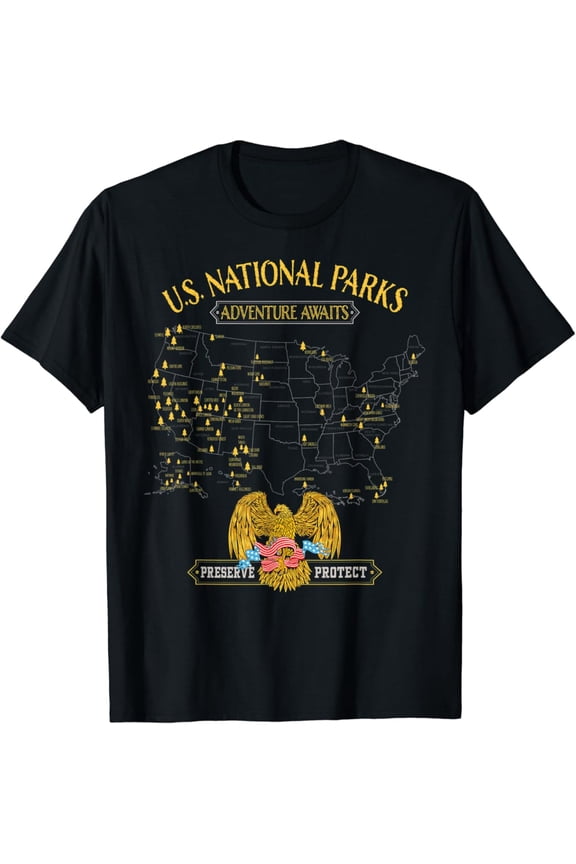 American Eagle - National Parks Map - Vintage Hiking Camping Men & Women T-Shirt - Perfect Gifts For Everyone