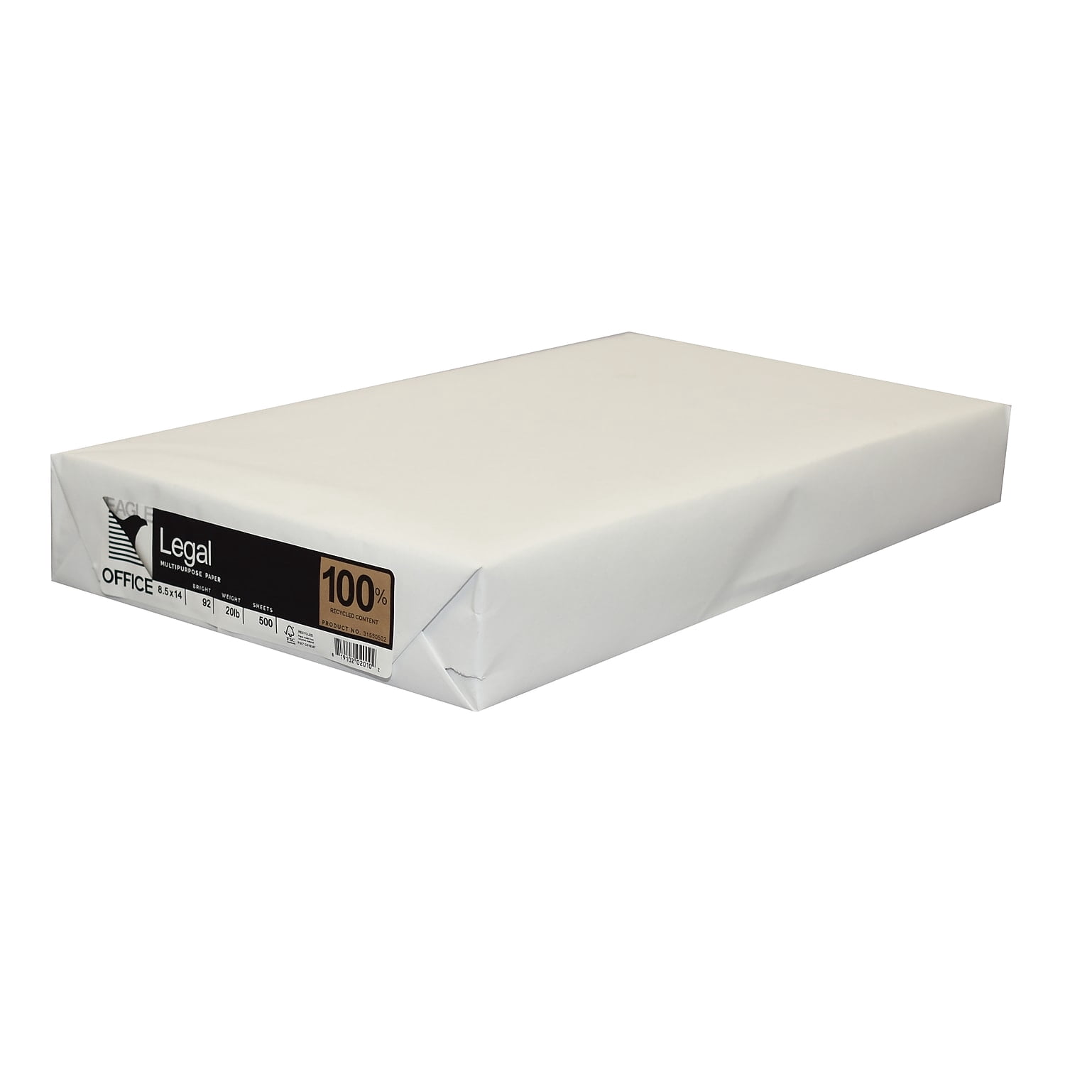 American Eagle Paper Mills 31550502RM Recycled Multipurpose Paper, 92 Bright, 20 Lb Bond Weight, 8.5 X 14, White, 500/ream