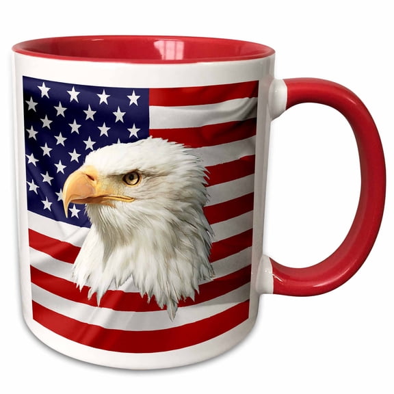 3drose, American Eagle over the Stars and Stripes Flag. a Patriotic Gift, 11oz Two-tone Red Mug