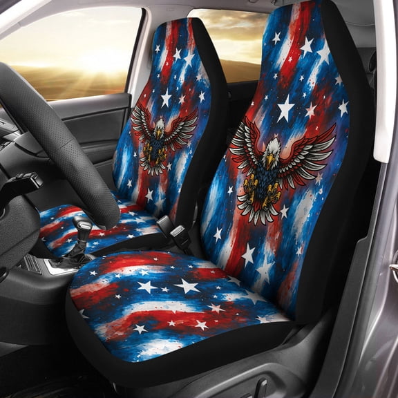 American Eagle Patriotic Car Seat Covers – Red White Blue Stars Stripe Auto Seat Protectors, USA Flag Style Car Decor