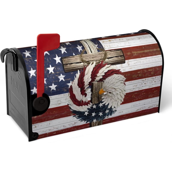 American Eagle Patriotic Mailbox Covers Magnetic Large Size USA Flags Cross Mail Box Wraps 4th of July Mail Box Post Cover Independence Day Mailbox Decor Waterproof Oversized 25.5 X 21 Inch