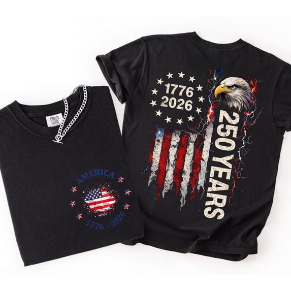 American Eagle Patriotic T-Shirt USA Flag Graphic Tee 250 Years of ...