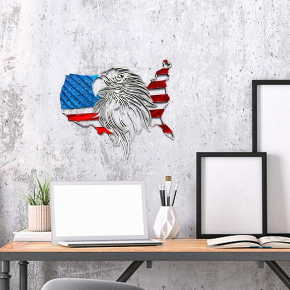 American Eagle Patriotic decorations, Independence Day 4th of July Decoration Metal Wall Art, American Flag Bald Eagle Hanging Sculpture, Large Handmade Centerpiece for Indoor Bedroom Office Outdoor
