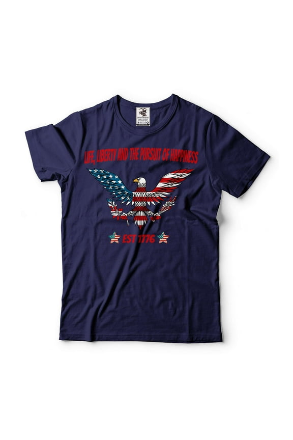 American Eagle Shirt Est 1776 Shirt Freedom Independence Shirt USA Flag Shirt Eagle Patriotic Tee (X-Large Navy Blue)