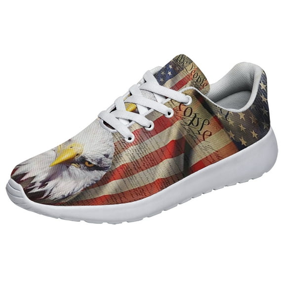 American Eagle Shoes Patriotic Print Sneakers Lightweight Comfortable Running Shoes for Men Women White Size 10