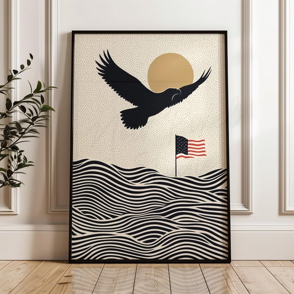 American Eagle Silhouette Print Patriotic Wall Art For Memorial Day Home Decor Office Wall Art