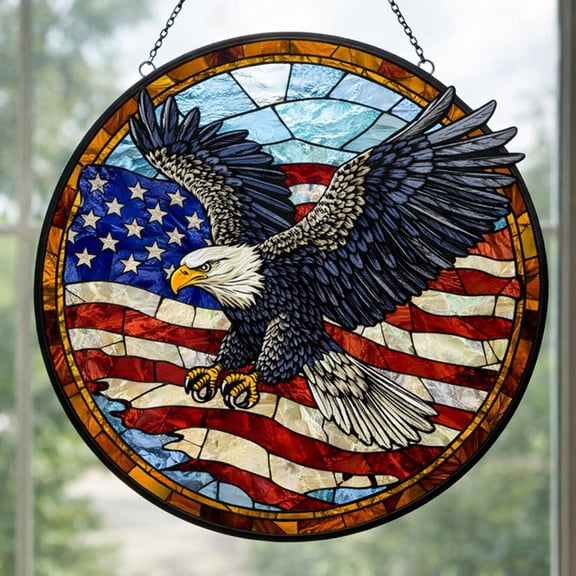 American Eagle Stained Glass Suncatcher 250 Years of Freedom Patriotic Window Hanging 4th of July Decor Gift