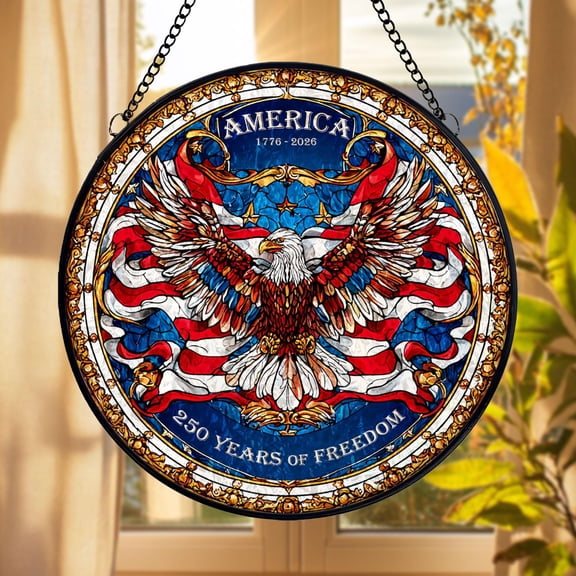 American Eagle Stained Glass Suncatcher America 1776-2026 Patriotic Window Hanging 250 Years of Freedom USA Gift