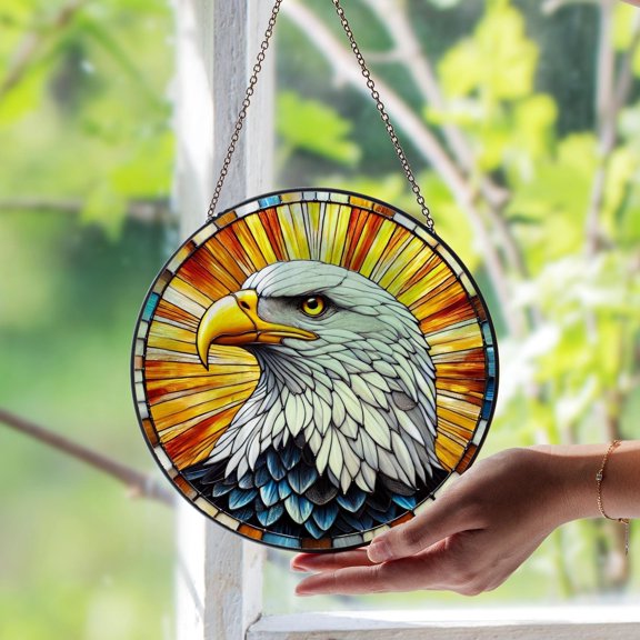 American Eagle Stained Glass Suncatcher Patriotic Glass Art Window Hanging Handmade Gift for USA Lovers