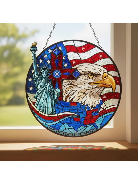 Stained Glass Suncatcher, Statue of Liberty Window Hanging,Patriotic USA Decor, Independence Day Gift,4th of July Sun Catcher