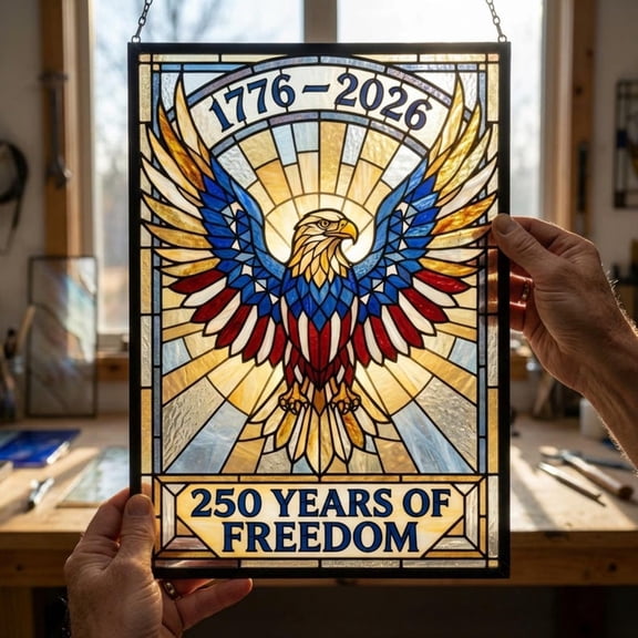 American Eagle Suncatcher, 250 Years of Freedom, Patriotic Stained Glass Window Hanging, USA 1776 2026 Decor, Independence Day Gift