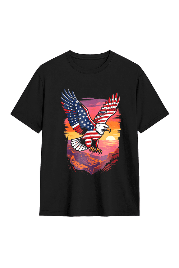 American Eagle Sunset Vintage Graphic Tee for Men, Humorous Party Cotton Short Sleeves T-Shirt