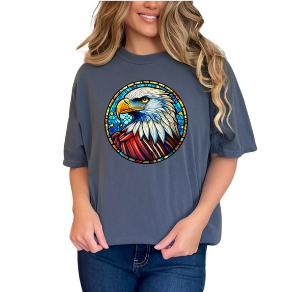 American Eagle T-Shirt, Bald Eagle Stained Glass Art Tee, Patriotic Animal Lovers Shirt, Unique Wildlife Graphic Tee, Gift for Bird Watchers, Denim Comfort Colors T-Shirt, XL