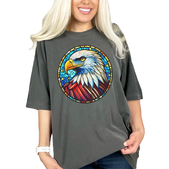 American Eagle T-Shirt, Bald Eagle Stained Glass Art Tee, Patriotic Animal Lovers Shirt, Unique Wildlife Graphic Tee, Gift for Bird Watchers, Pepper Comfort Colors T-Shirt, Small