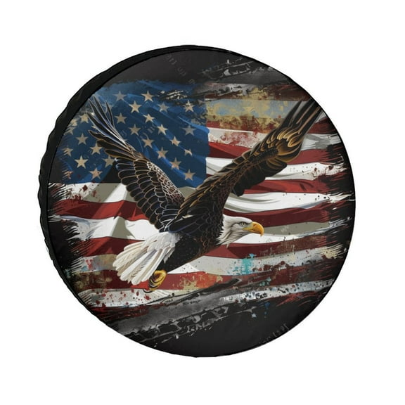 American Eagle USA Flag Camping Spare Tire Cover USA Patriotic 4th of July Independence Memorial Day Wheel Protectors Weatherproof Universal Fit for Trailers SUV Truck Camper Travel 12 Inch