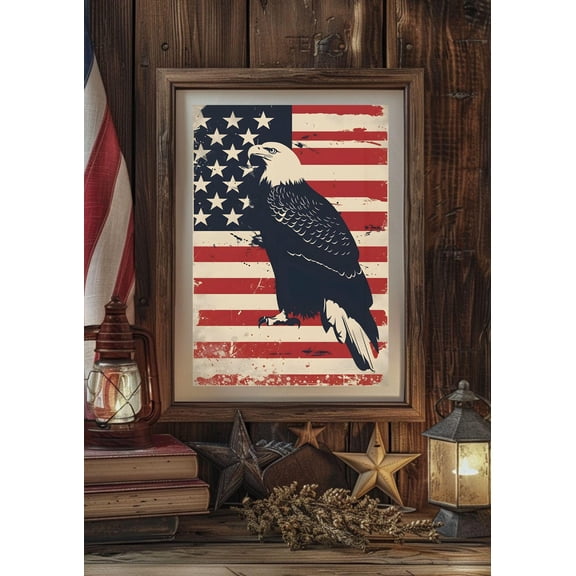 American Eagle USA Flag Patriotic Wall Art, Unframed Paper Print Size 8x12