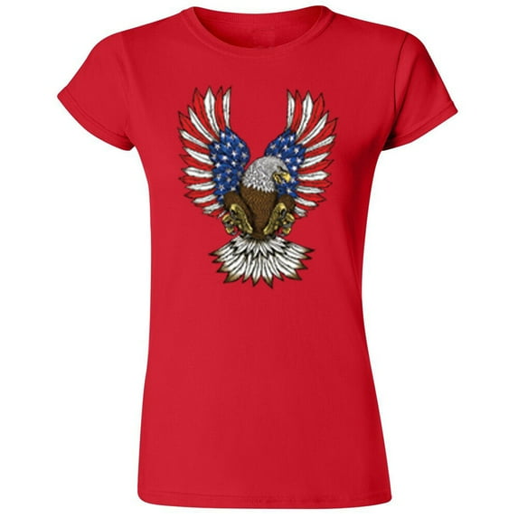 American Eagle USA Flag Print Design Lady T-shirt Funny Tee Color Royal Blue 2X-Large