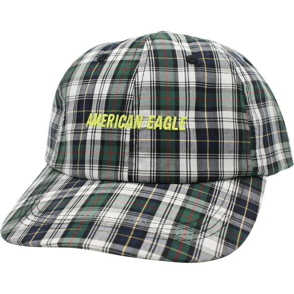 American Eagle Unisex-Adult Plaid Logo Baseball Cap, Black, One Size