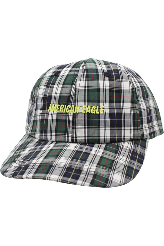 American Eagle Unisex-Adult Plaid Logo Baseball Cap, Black, One Size