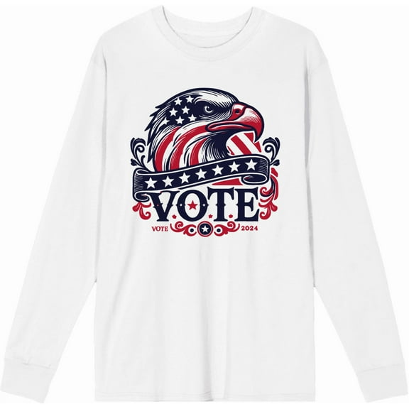 American Eagle Vote Adult White Crew Neck Long Sleeve Tee-Medium