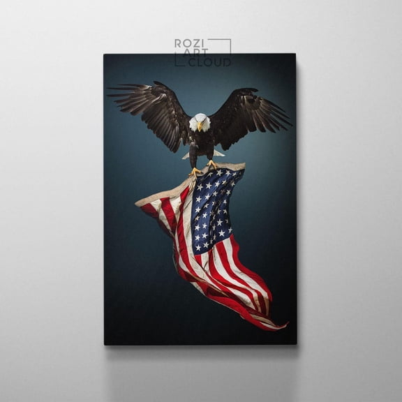 American Eagle Wall Art USA Flag Art Prints Home Office Animal Poster Decor, Stretched Canvas 8x10in
