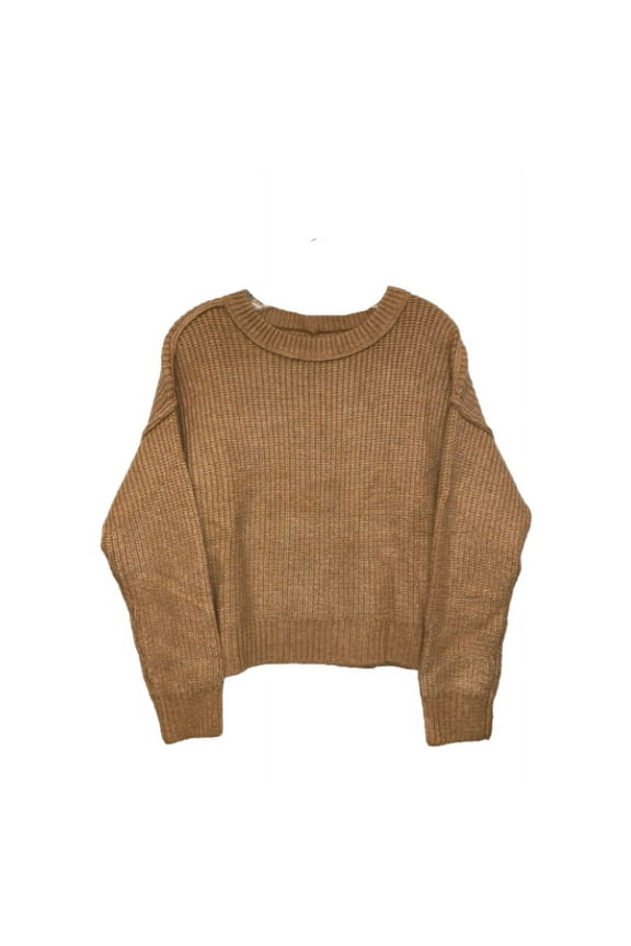 Women's Crew neck Long sleeves Tan Sweater, S